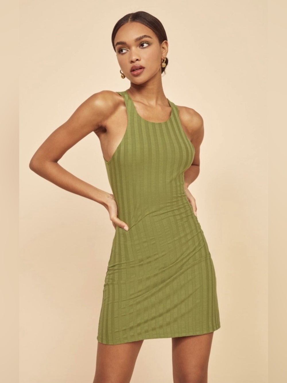 Reformation Mel Ribbed Tank Dress in Chartreuse Green